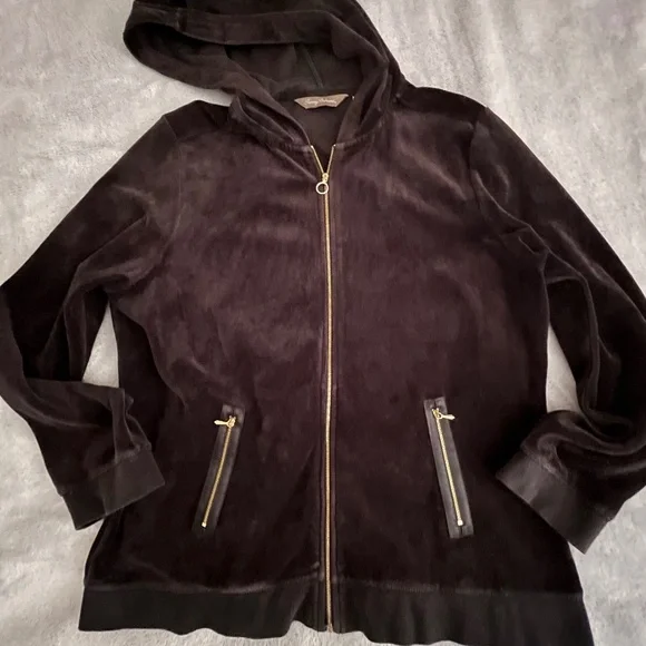 Tommy Bahama Women Velour Hoodie Jacket Full Zip Black Size XL - Picture 3 of 8